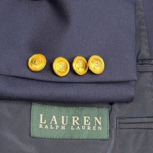 Lauren Ralph Lauren Sport Coat Mens 42L Navy Blue Wool Gold Button Preppy Blazer